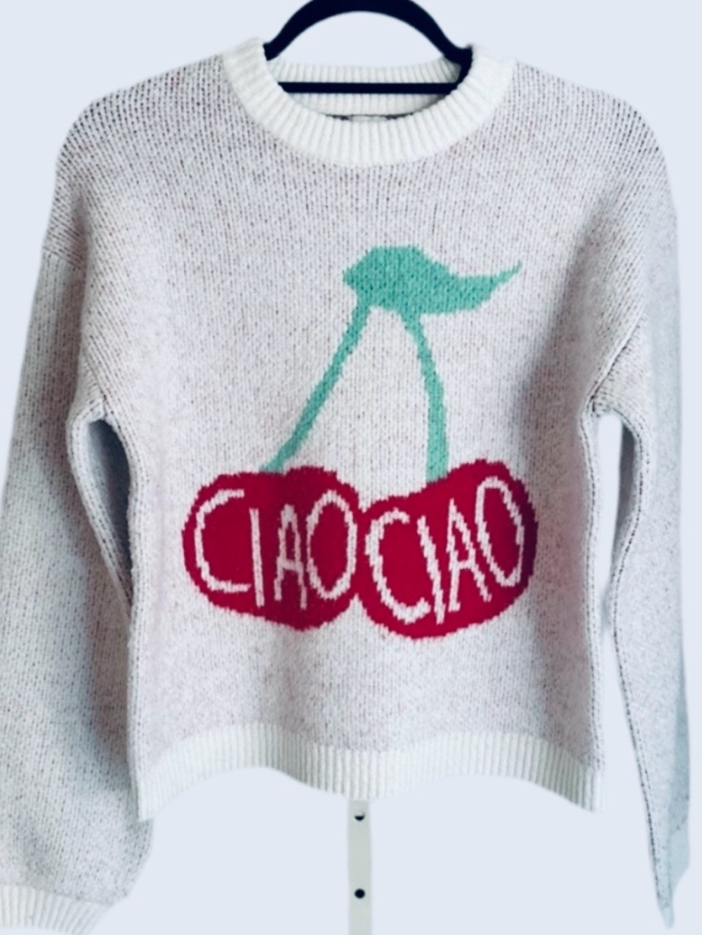 A New Day Ciao Ciao Cherry Design Sweater in Cream, Size XS